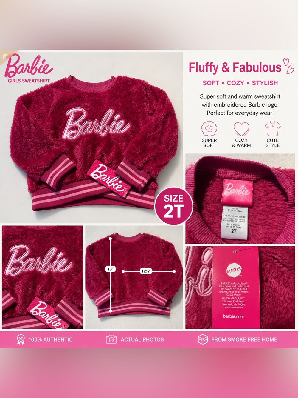 Barbie Plush Sweatshirt in Deep Raspberry Pink